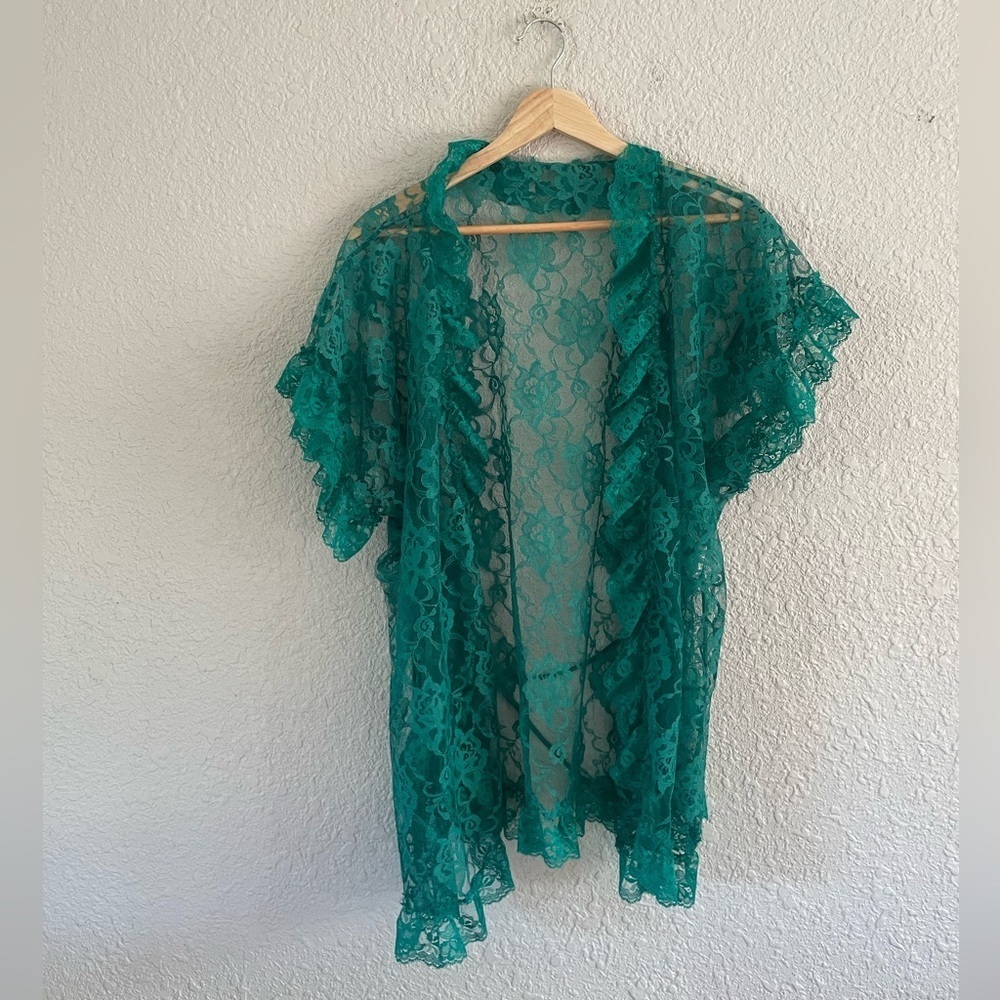 Vintage Green Lace Wrap Open Draped Top